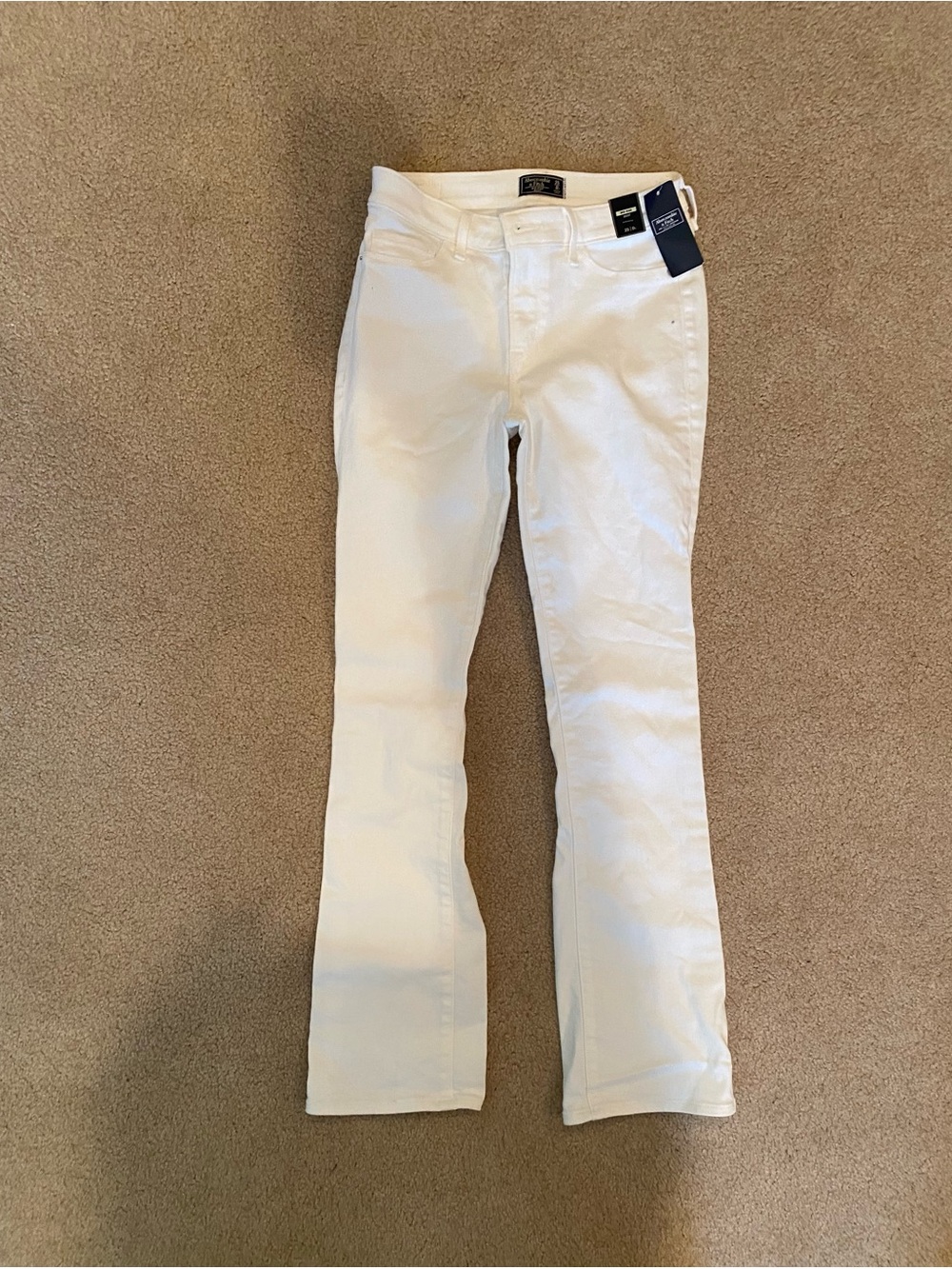 NWT Abercrombie & Fitch Mid Rise Bootcut Jeans White Denim Cotton Size 25 Short